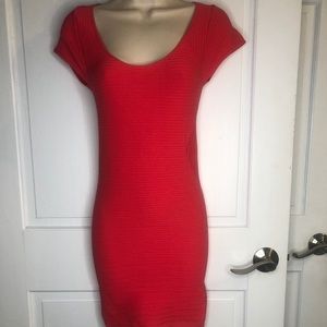 Hot pink Bebe textured bodycon short sleeve dress